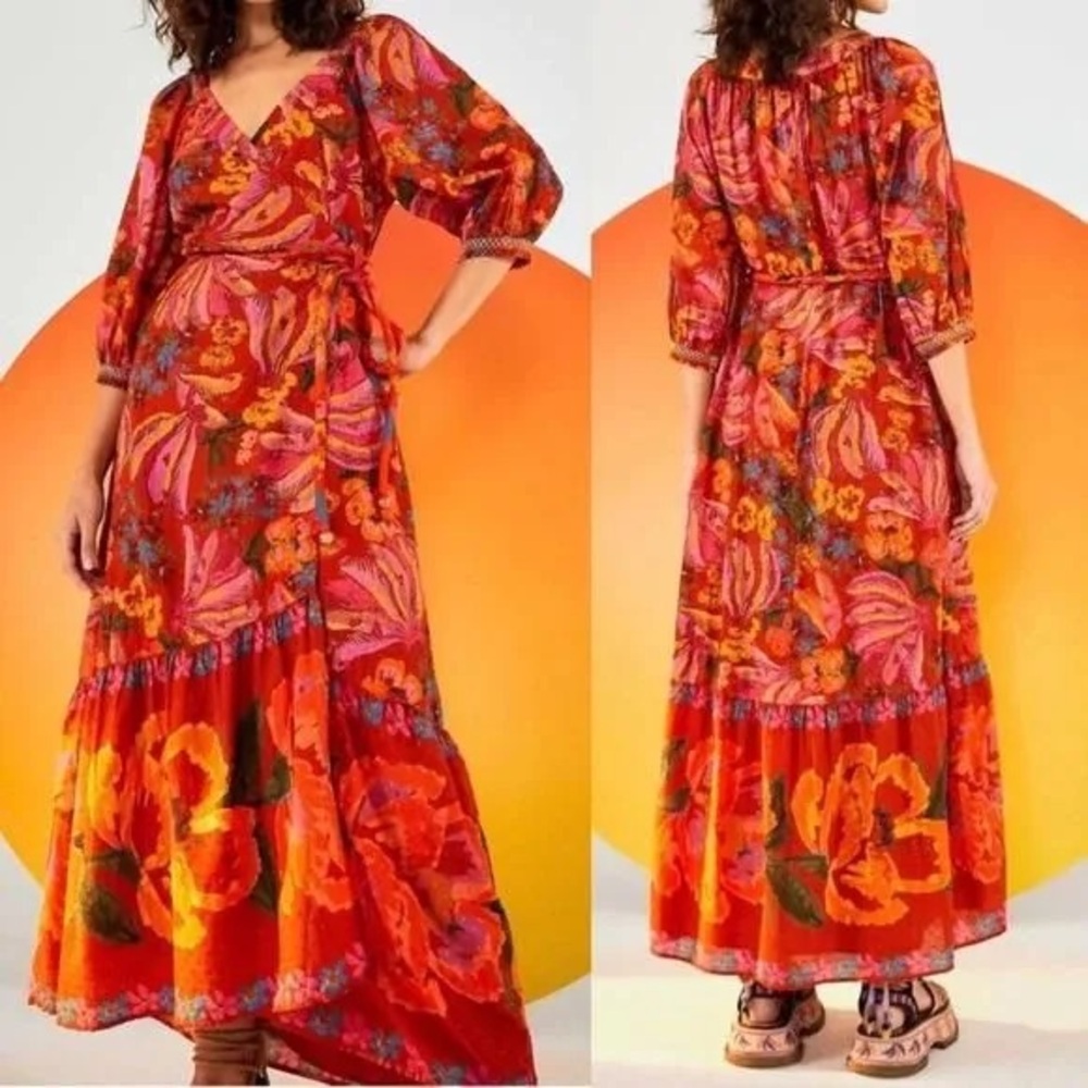 Farm Rio Red Spring Bananas Maxi Dress Size XL NWOT